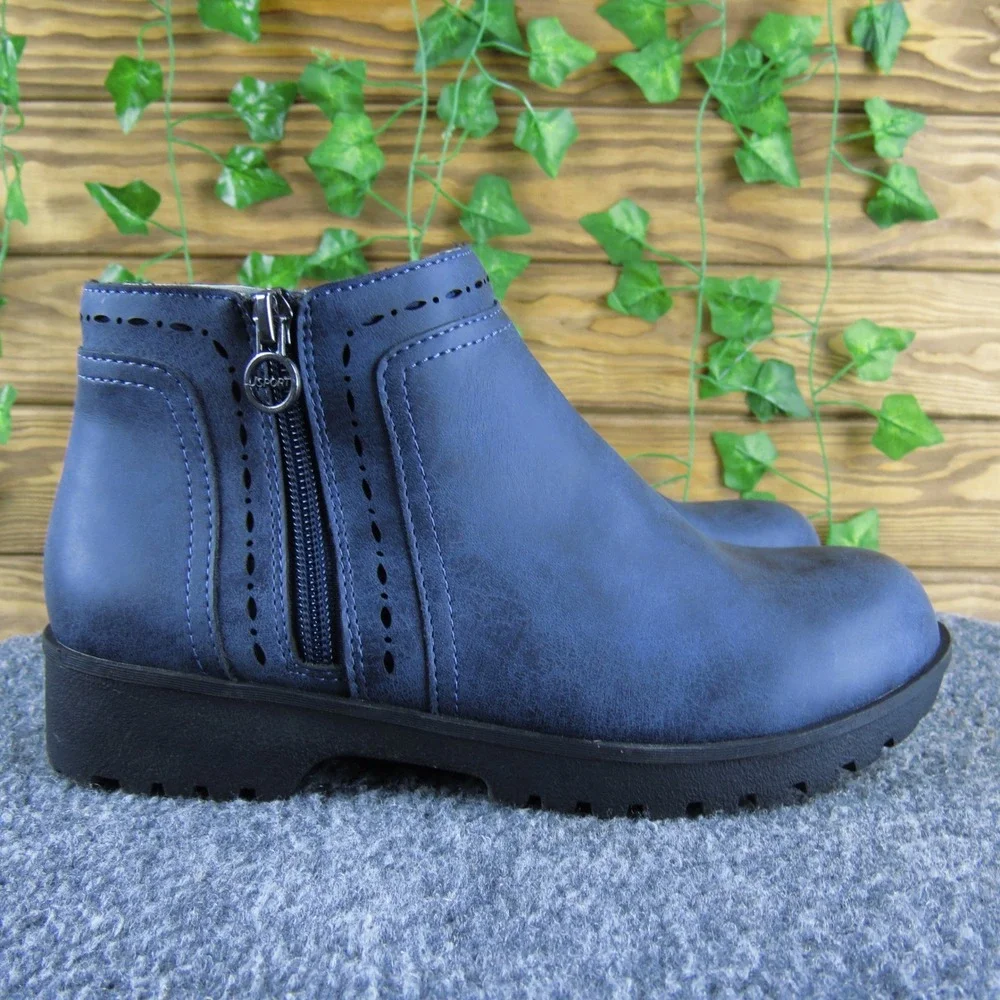 J Sport Women's Blue Ankle Boots Side Zip Comfort Memory Foam Size‎ 5M